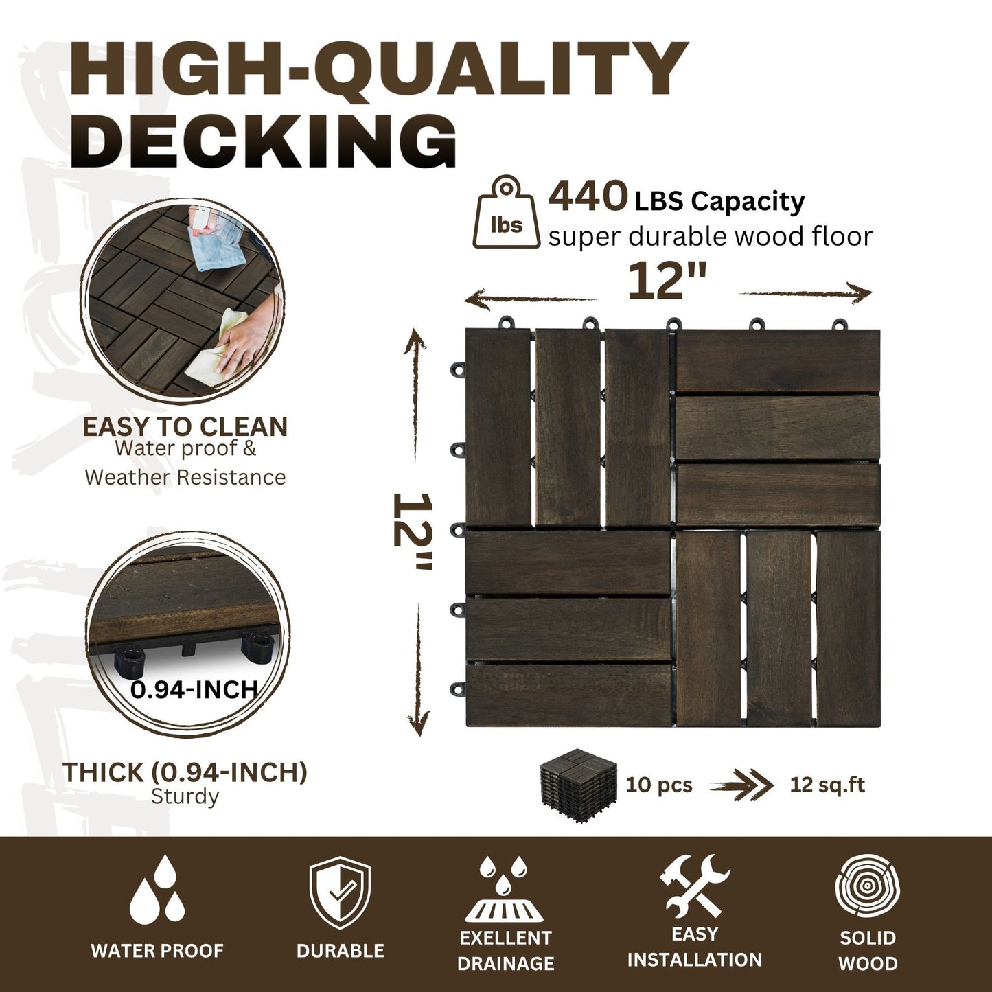 Acacia Wood Interlocking Deck Tiles Checker Pattern For Outdoor Flooring Daily Nest