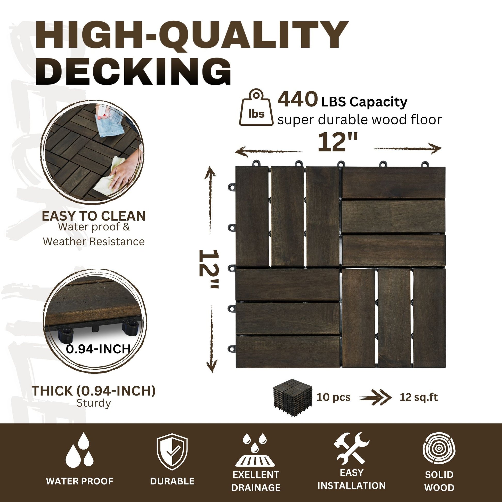 Acacia Wood Interlocking Deck Tiles Checker Pattern For Outdoor Flooring Daily Nest