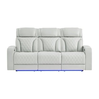 Julian - Power Reclining Sofa With Footrest And LED Lighting - Silver Global Furniture USA