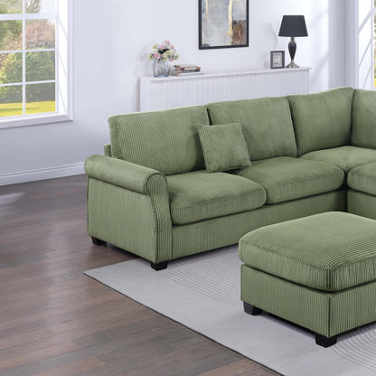 L - Sectional Sofa Set With Corner Wedge And Ottoman, 4 Piece Living Room Furniture - Sage Home Essentials