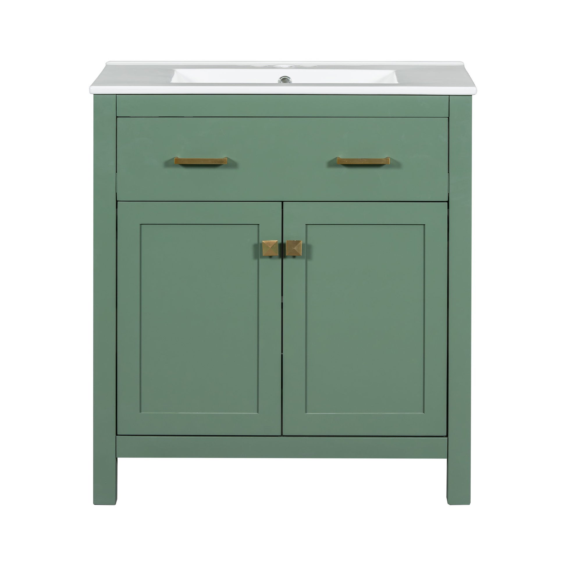 Bathroom Vanity With Ceramic Sink, Modern Single Bathroom Cabinet With 2 Doors And A Shelf, Soft Close Doors Hearth and Haven