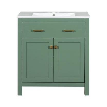 Bathroom Vanity With Ceramic Sink, Modern Single Bathroom Cabinet With 2 Doors And A Shelf, Soft Close Doors Hearth and Haven