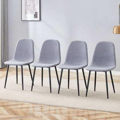 Luxury Simple Chair Linen Cotton High Resilience Dining Chair With Black Metal Legs (Set of 4) - Light Gray Home Essentials