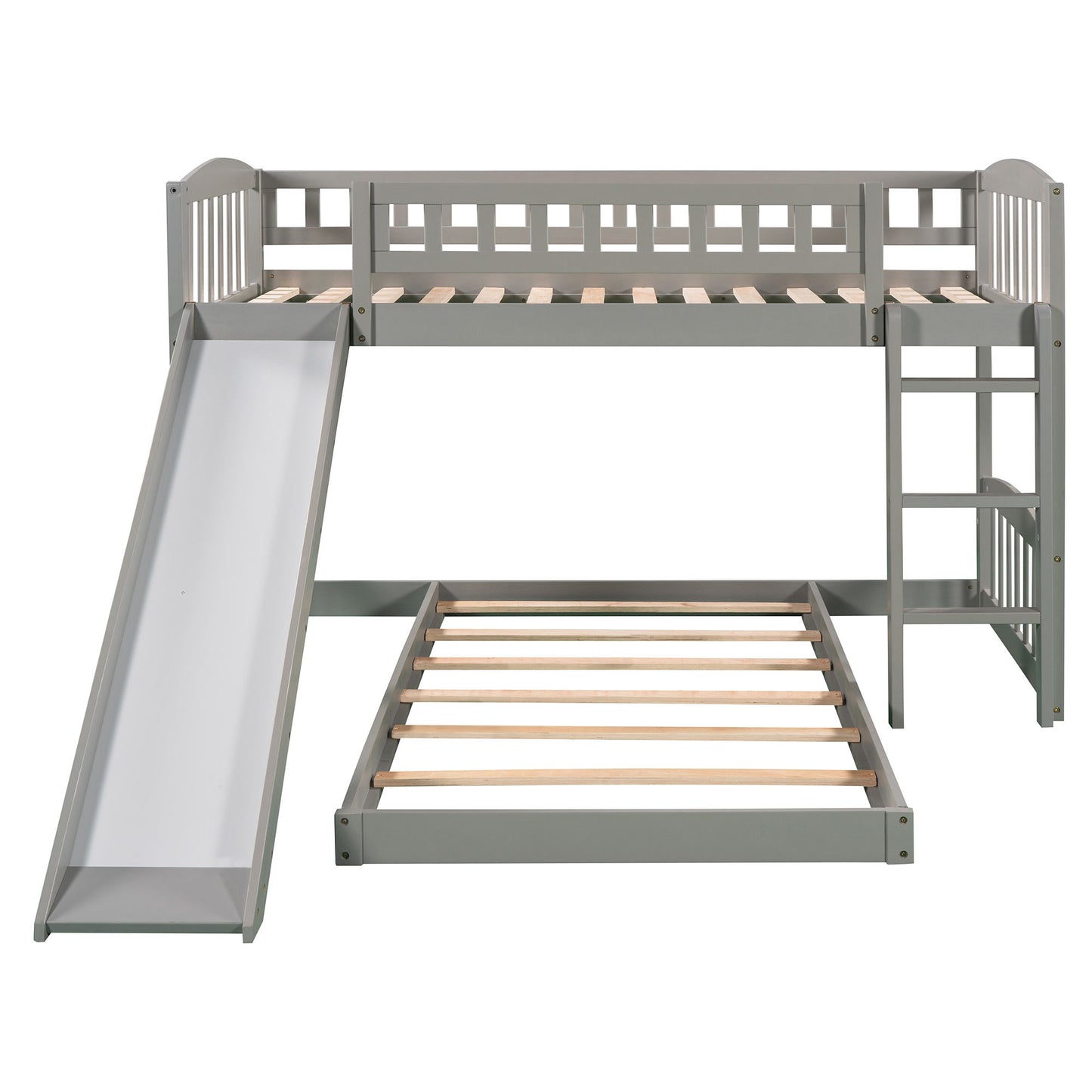 77.4" Twin Over Twin Bunk Bed With Slide And Ladder - Gray