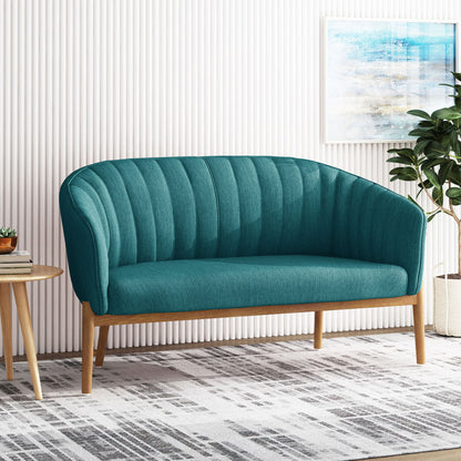 Mid Century Modern Loveseat With Channel Stitched Backrest Noble House