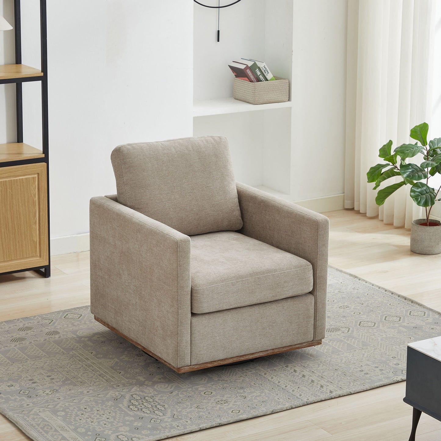 Modern Square Upholstered Swivel Accent Chair With Metal Base Home Essentials