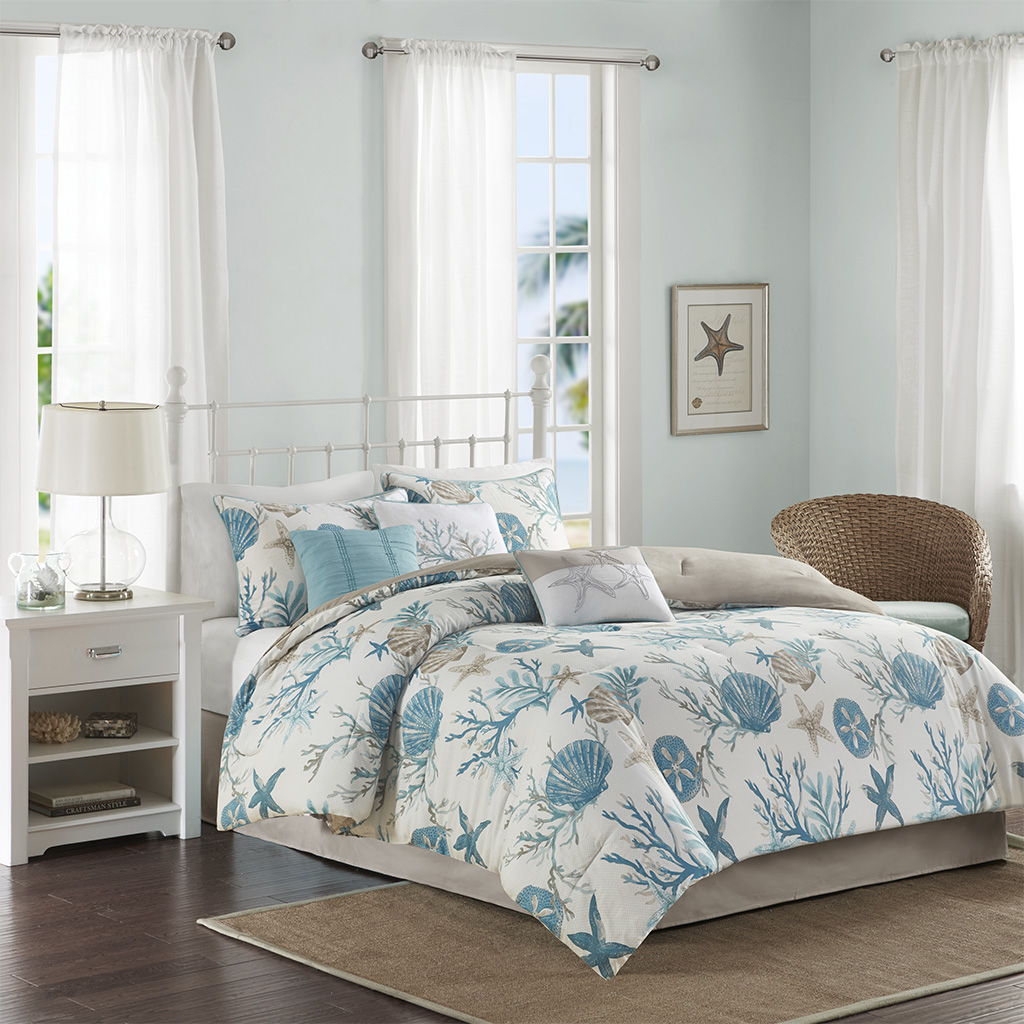 Pebble Beach - 7 Piece Cotton Sateen Comforter Set - Aqua Madison Park