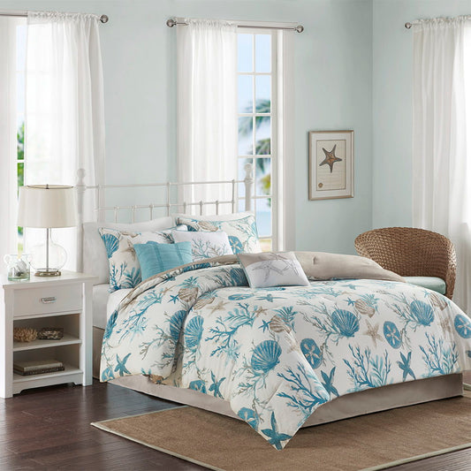 Pebble Beach - 7 Piece Cotton Sateen Comforter Set - Aqua Madison Park