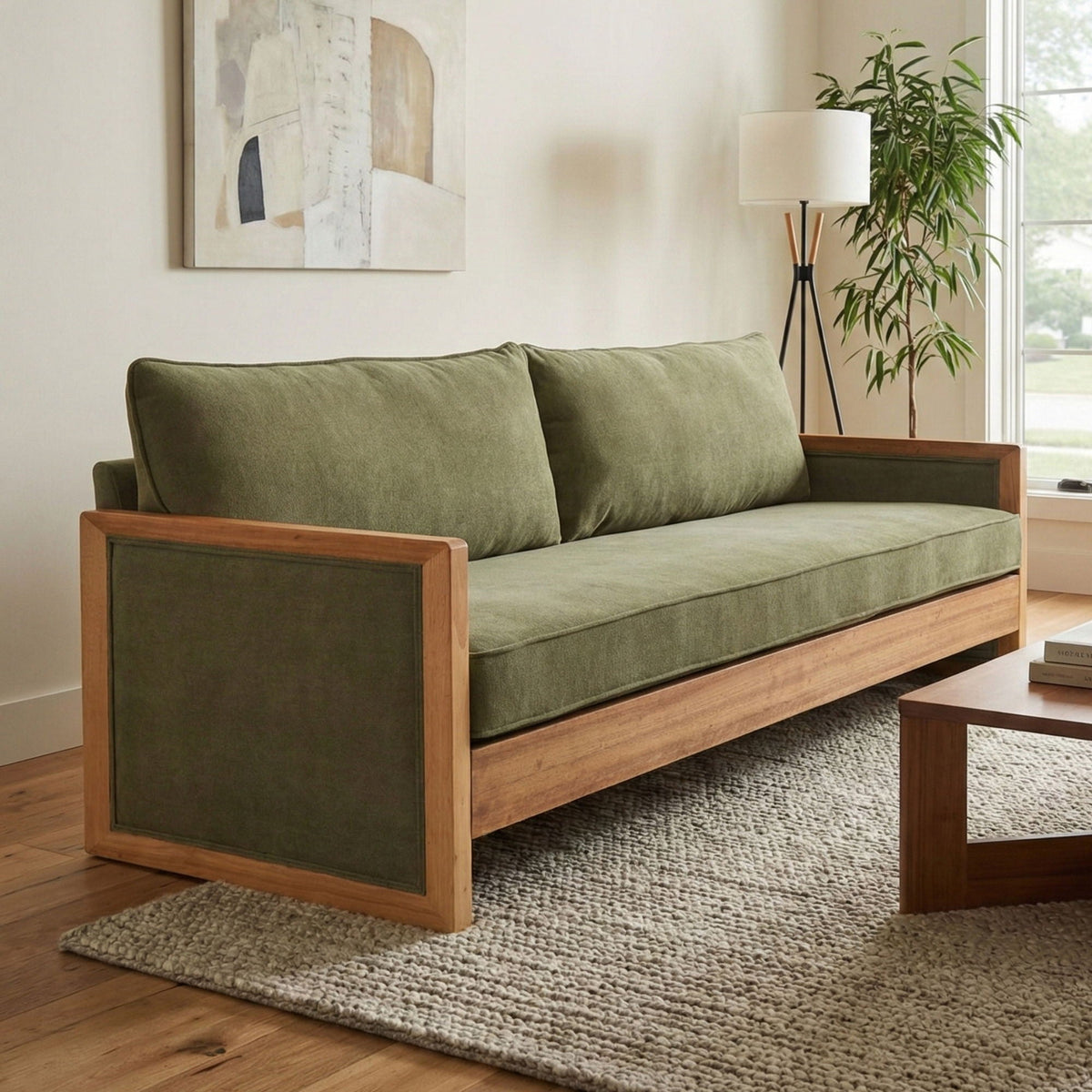 Modern 3 Seater Sofa With Armrests, Living Room Couch Noble House