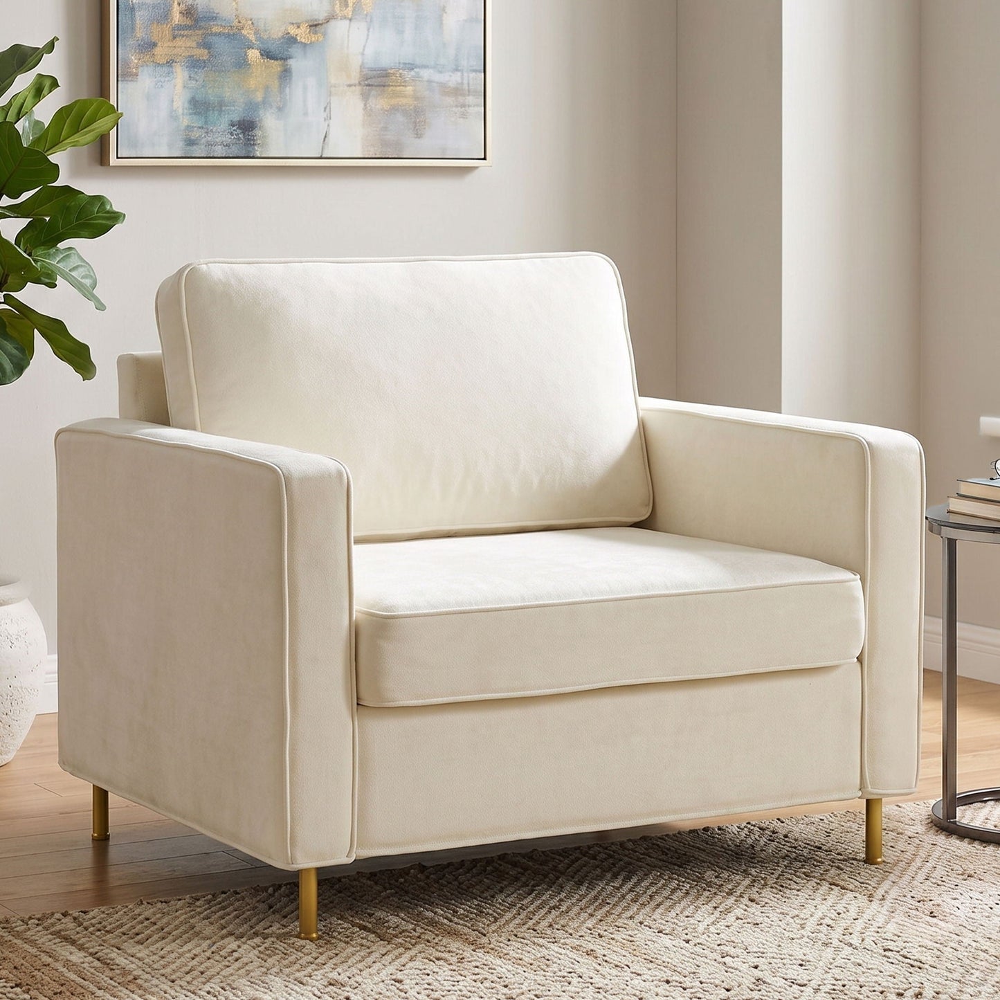 Accent Chair Upholstered Single Sofa With Square Arms, Sewn Pillow Back For Living Room Noble House