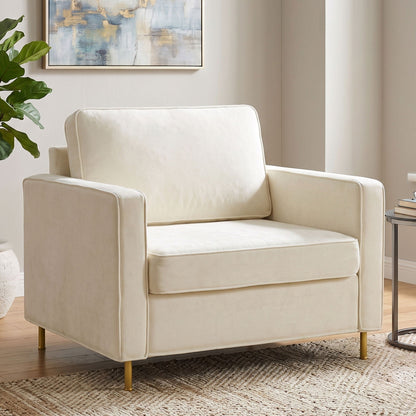 Accent Chair Upholstered Single Sofa With Square Arms, Sewn Pillow Back For Living Room Noble House