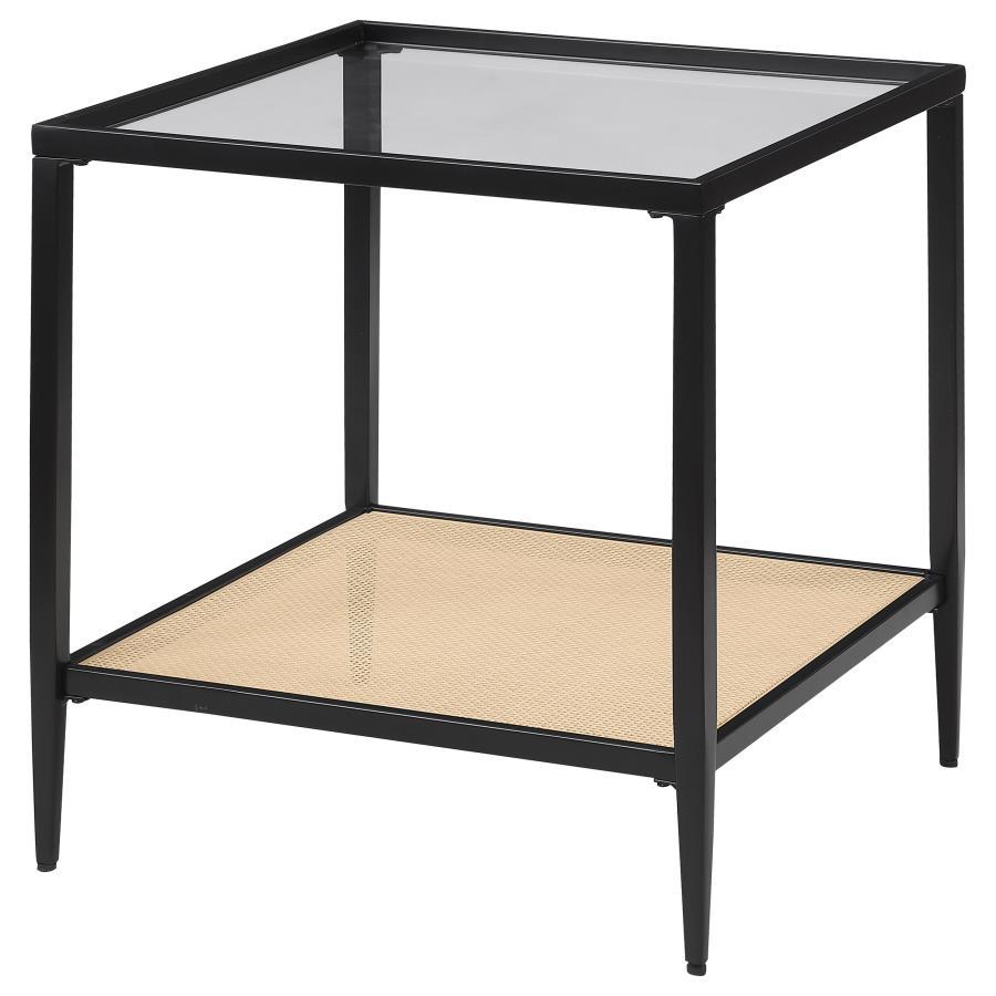 Amherst - Glass Top Metal with Cane Shelf Table Coaster Fine Furniture
