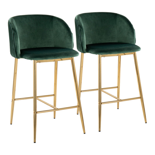Fran - Pleated Contemporary / Glam Fixed Height Counter Stool (Set of 2) Lumi Source