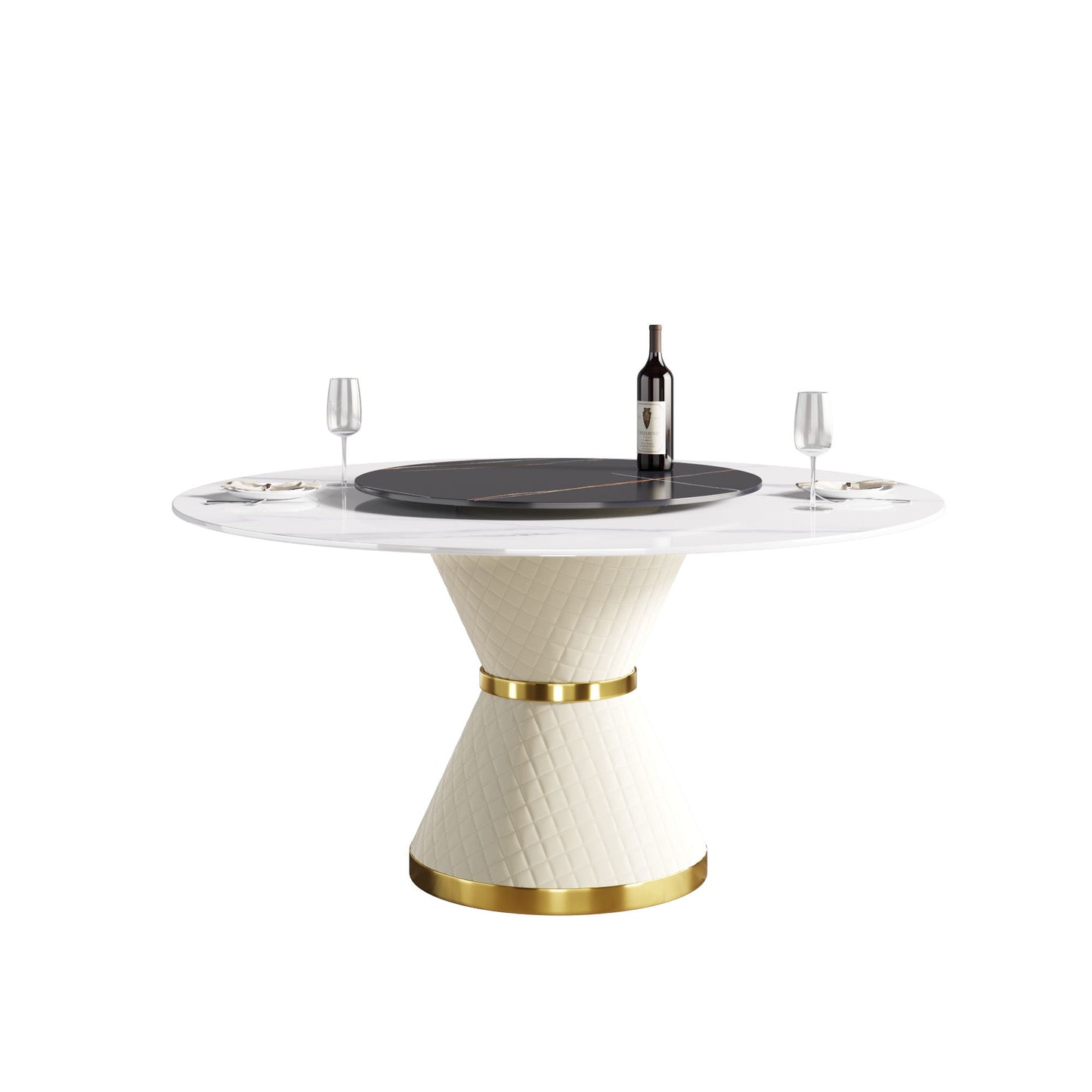 Modern Artificial Stone Round Carbon Steel Base Dining Table, Artificial Stone Turntable Home Essentials