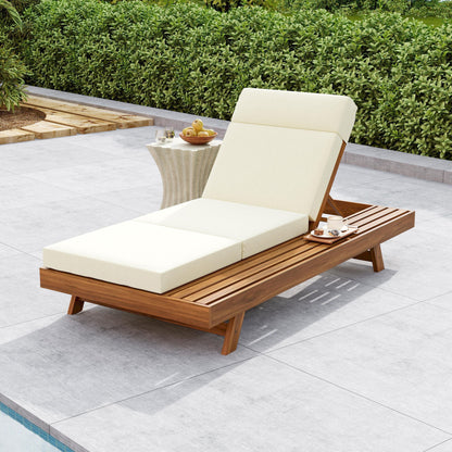 Acacia Wood Lounge Chaise Set With Headrest And Water Resistant Cushions - Beige Noble House