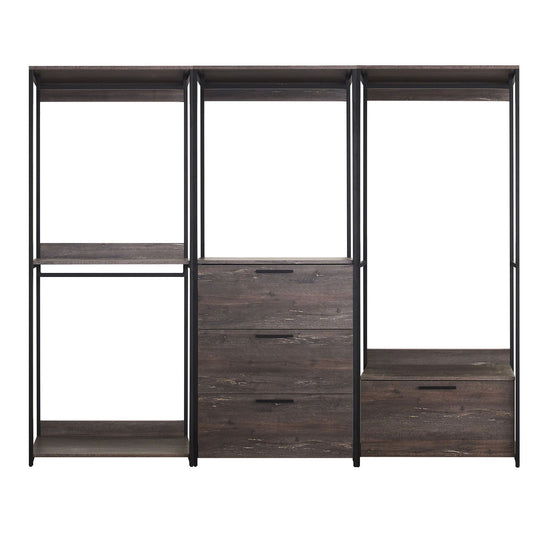Monica - Wood Walk In Closet System With Powder Coated Metal Frame And Melamine - Rustic Home Essentials