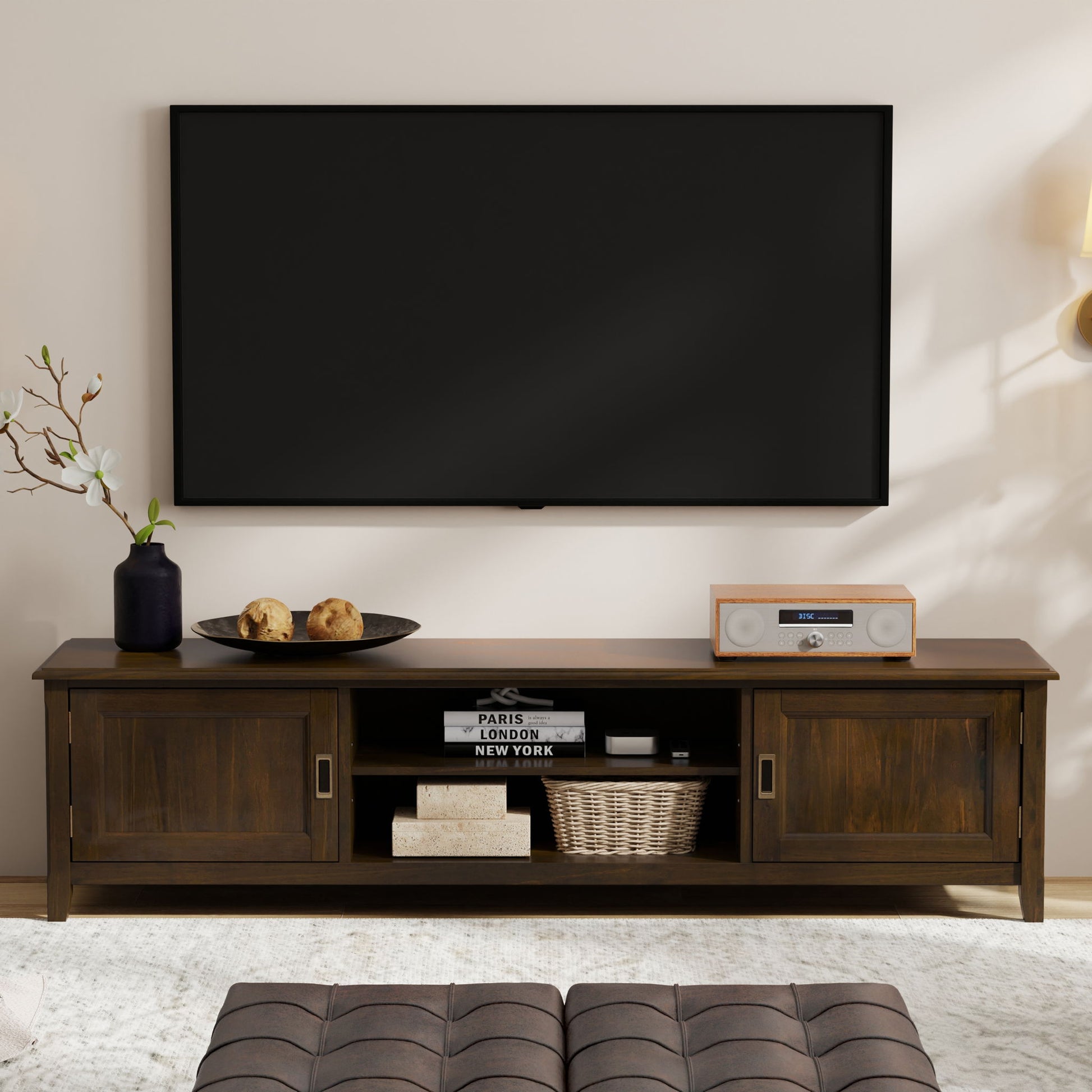 Burlington - Low TV Media Stand - Mahogany Simpli-Home