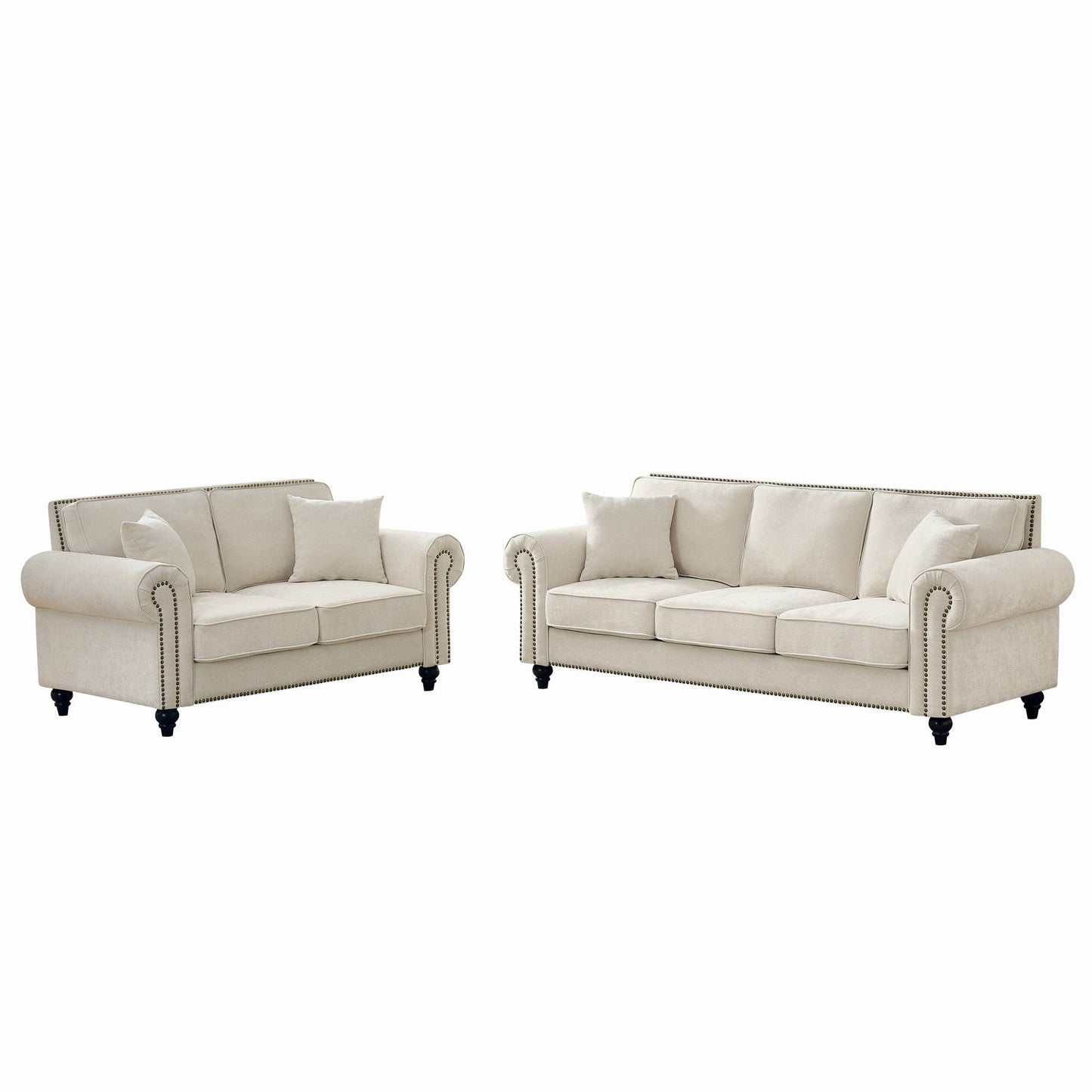 Modern 3 And 2 Seater Sofa With Rolled Arms, Tufted Upholstered Couch Home Essentials