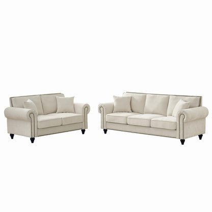 Modern 3 And 2 Seater Sofa With Rolled Arms, Tufted Upholstered Couch Home Essentials
