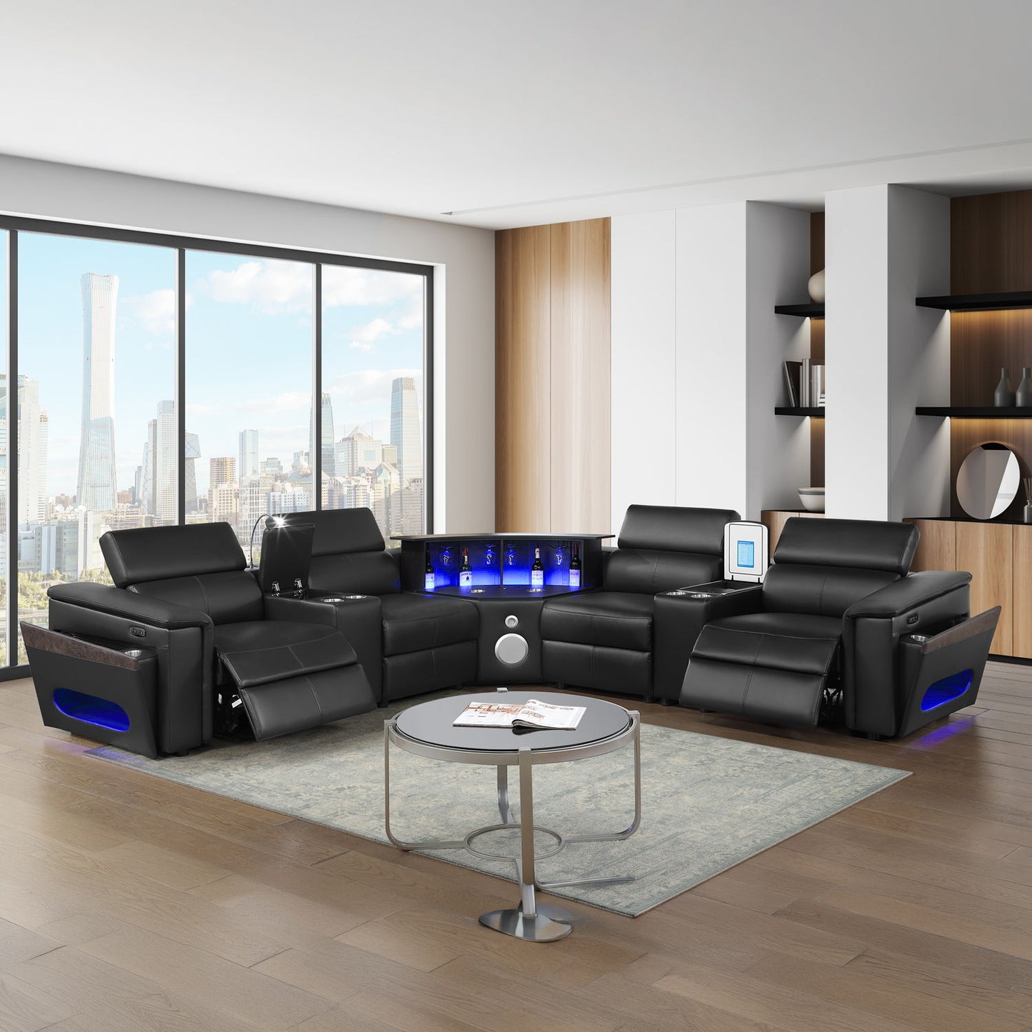 Nova - Sectional With Bluetooth Speaker, LED And Lifting Wine Cabinet Matrix Furniture Group