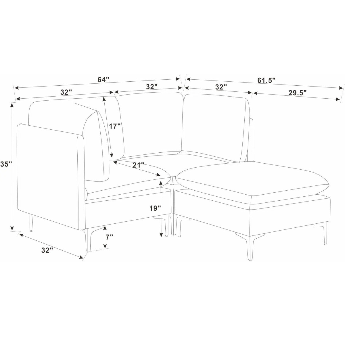 Upholstered Modular Sectional & Tall Legs Home Essentials