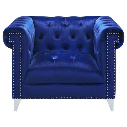 Bleker - Upholstered Tuxedo Arm Tufted Accent Chair - Blue