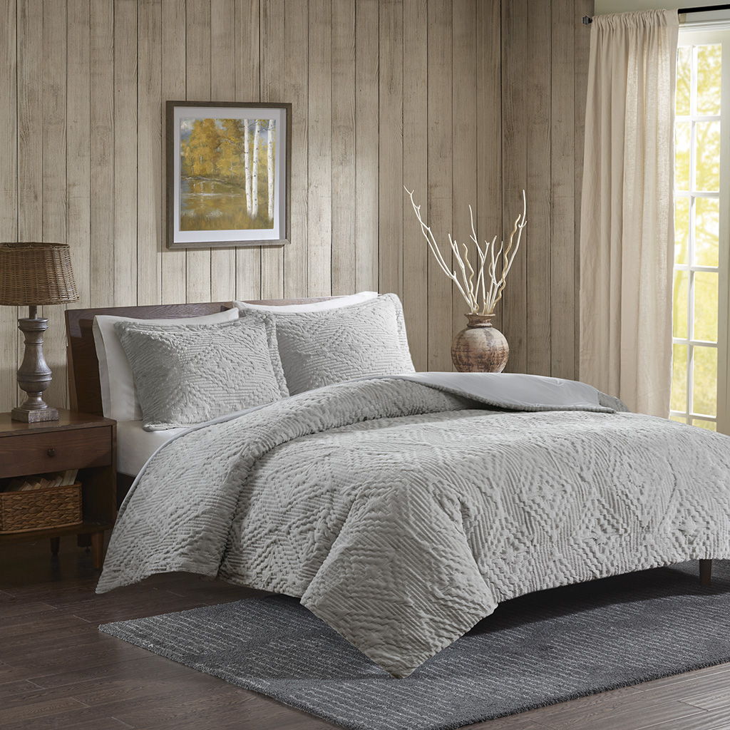 Teton - Embroidered Coverlet Set - Gray