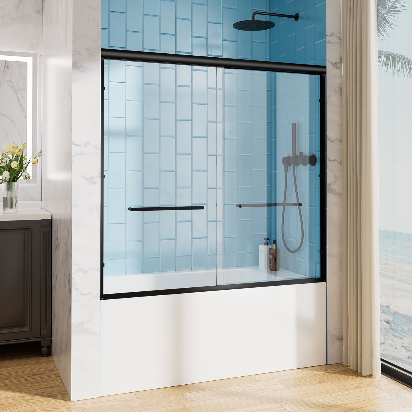 Aluminum Frame Double Double Soft Close Shower Door, Tempered Glass And Dual Stainless Steel Handles Daily Nest
