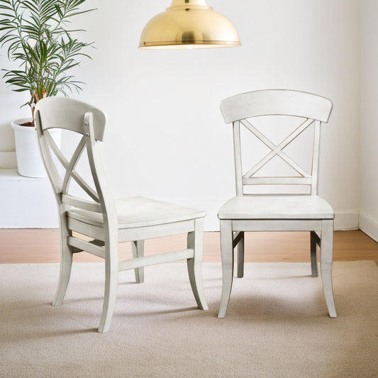Harola - Cross-Back Dining Side Chairs In (Set of 2) - Smoky White Home Essentials