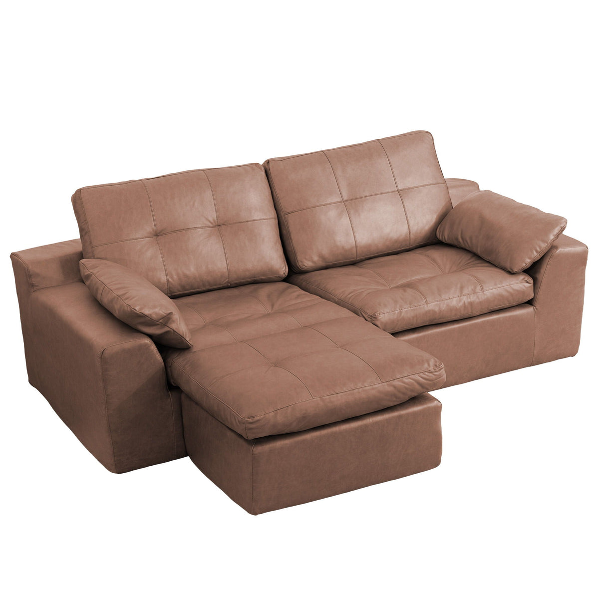 L - Shaped Modular 2 Seater Sofa With Movable Ottoman And High Density Sponge Cushions For Living Room Home Essentials