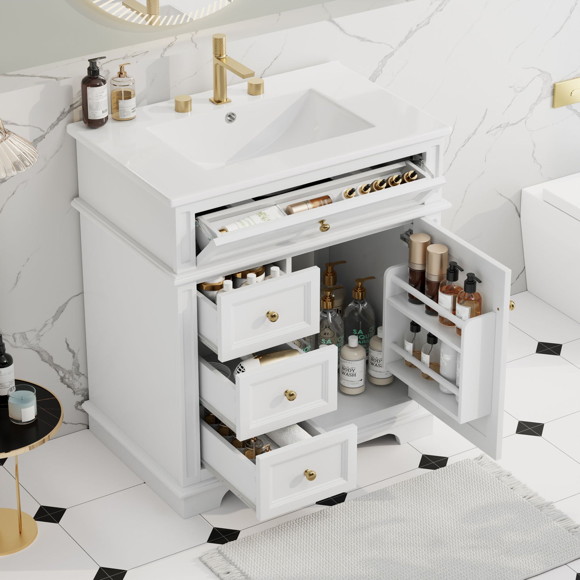 Freestanding Bathroom Vanity With Sink, Soft Closing Door, Tip Out Drawer Noble House