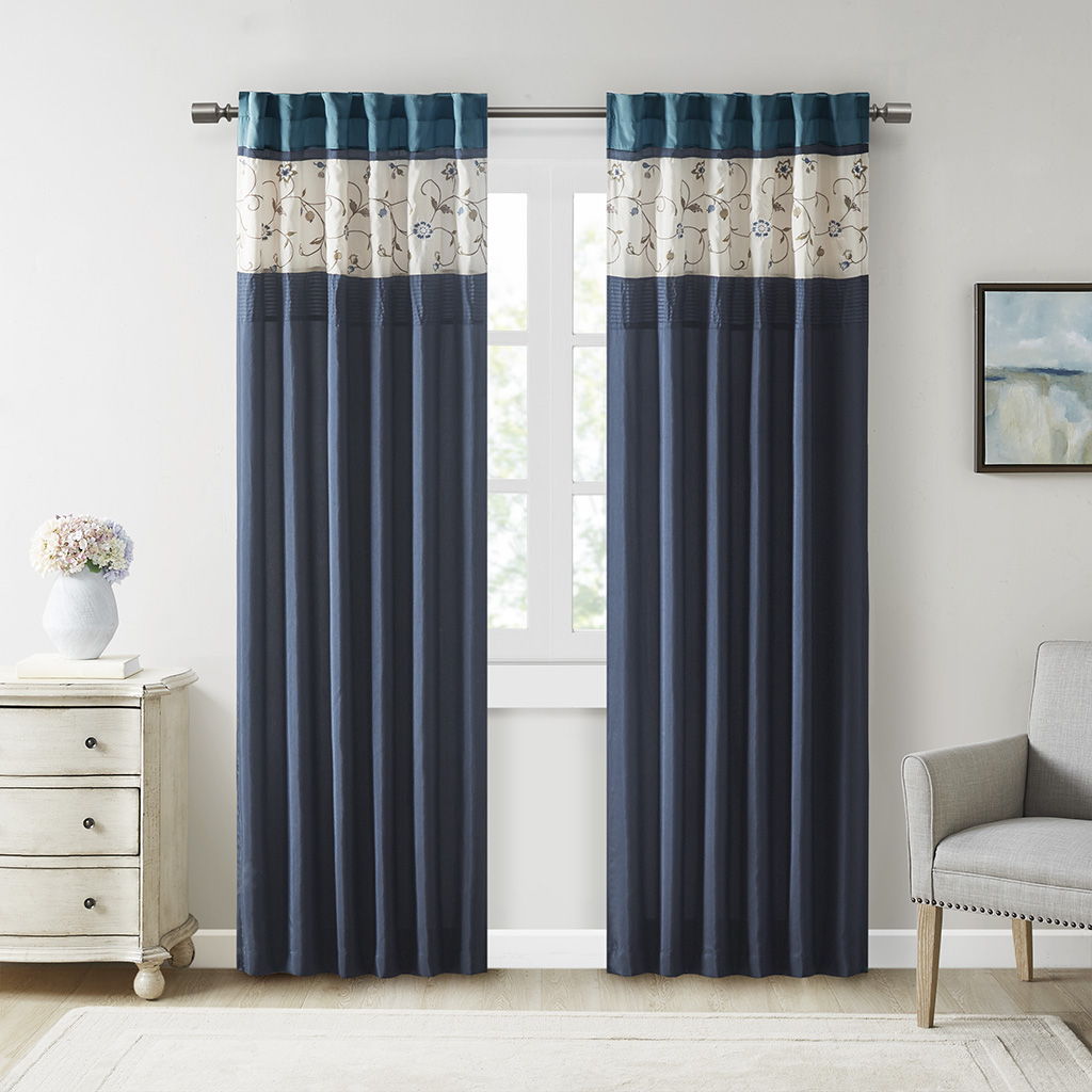 Serene - Embroidered Window Panel - Navy