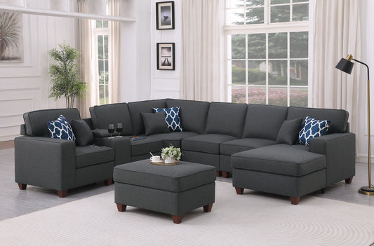 Tina - 8 Piece Upholstered Sectional With Ottoman Urban Retreats