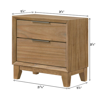 1 Piece 2 Drawer Nightstand - Natural Wood Home Essentials