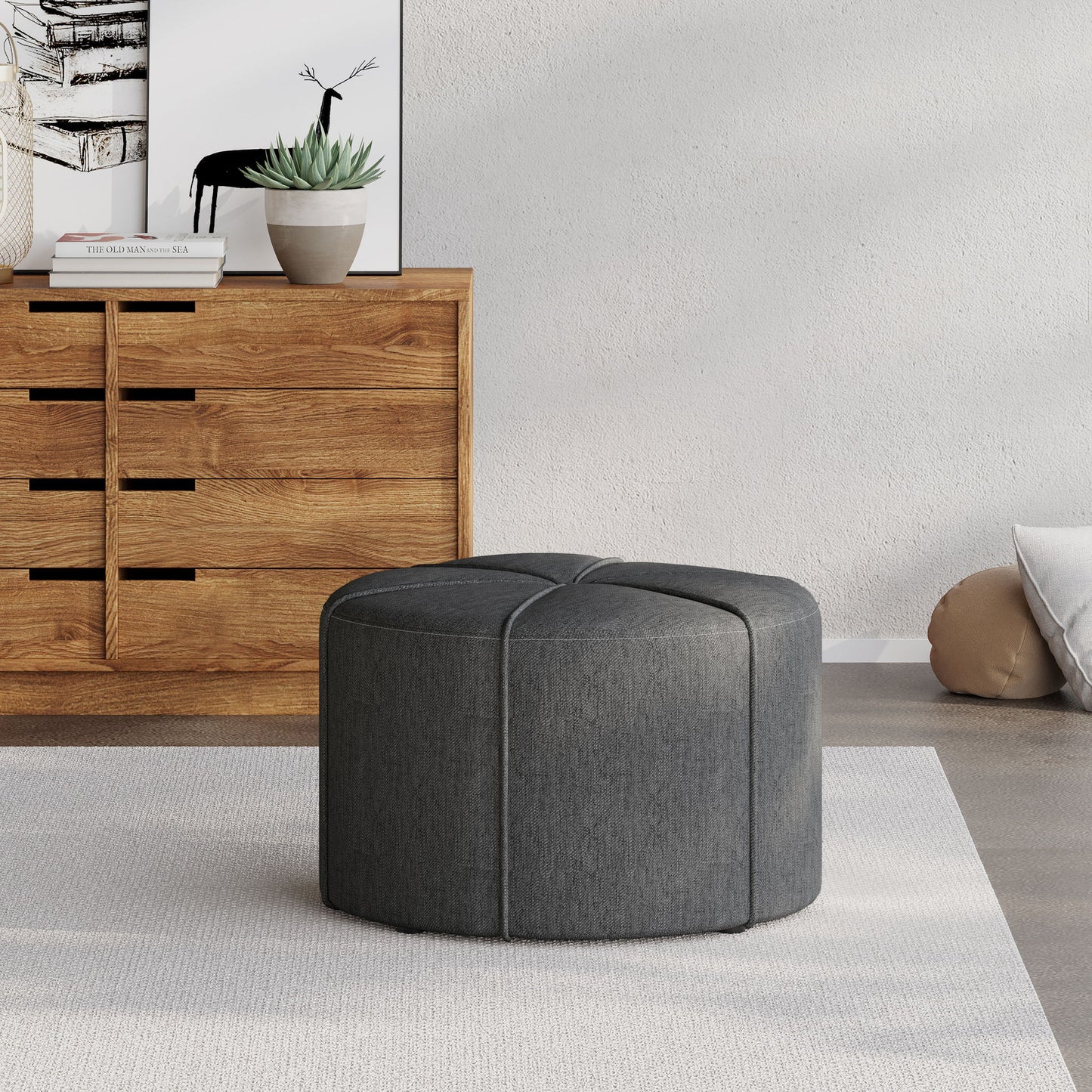 Contemporary Ottoman With Tonal Piping And Button Tuft Design Noble House