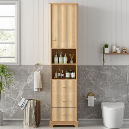 Tall Bathroom Cabinet With 1 Door, 3 Drawers, Open Storage - Wood Hearth and Haven