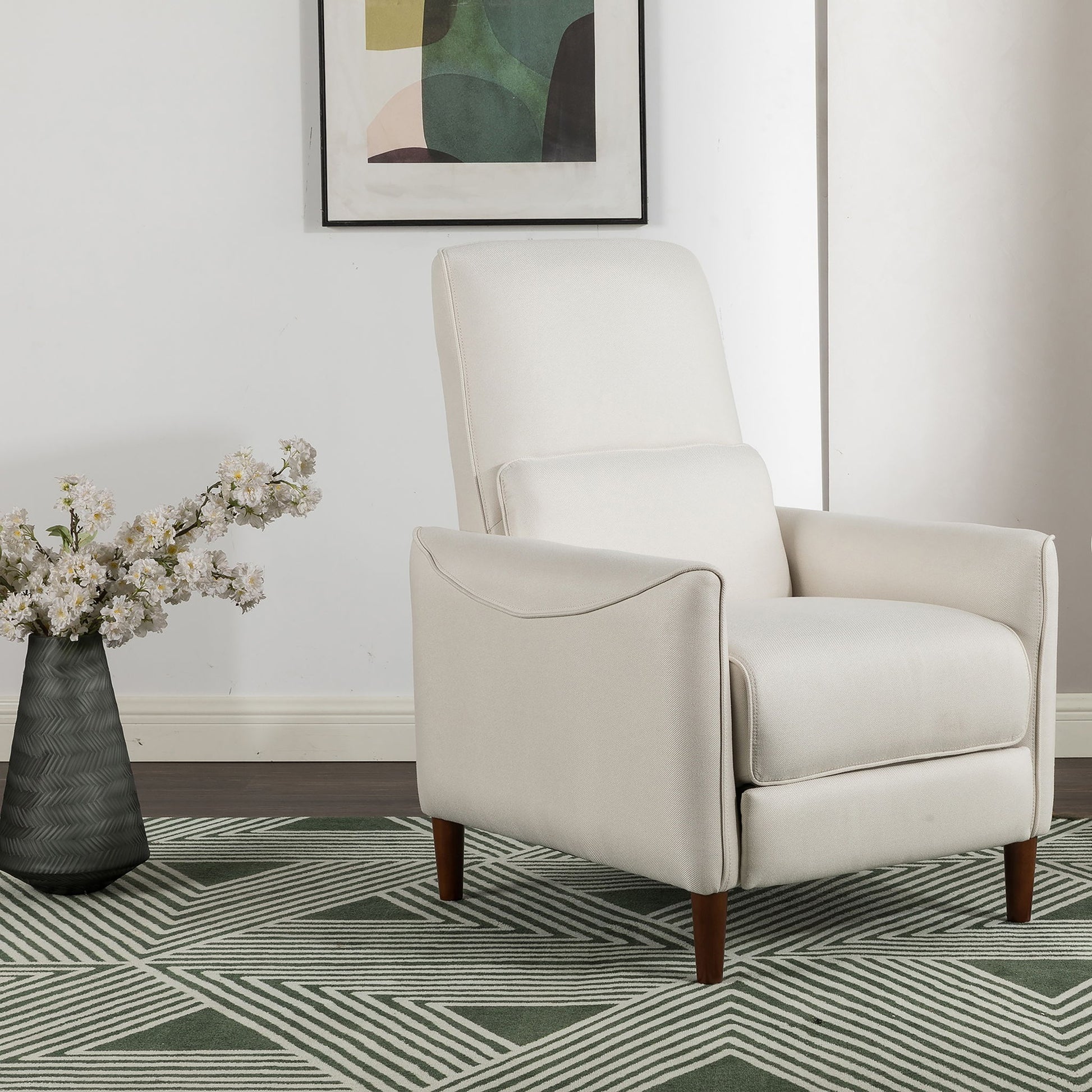 Upholstered Push Recliner Chair With Rubber Wood Legs For Living Room Noble House