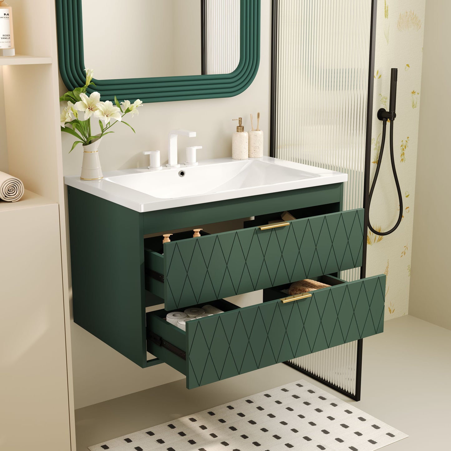 Wall Mounted Bathroom Vanity With Resin Sink, Floating Bathroom Storage Cabinet With 2 Drawers Hearth and Haven