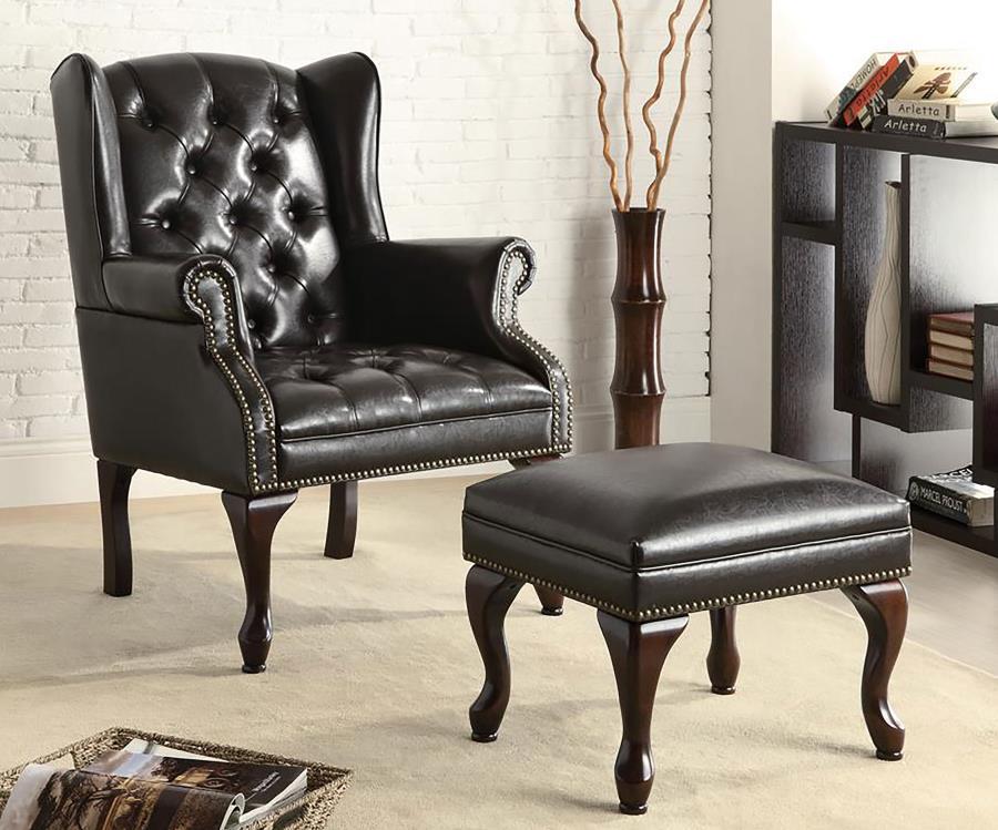 Roberts - Upholstered Wingback Chair And Ottoman Set - Black CoasterElevations