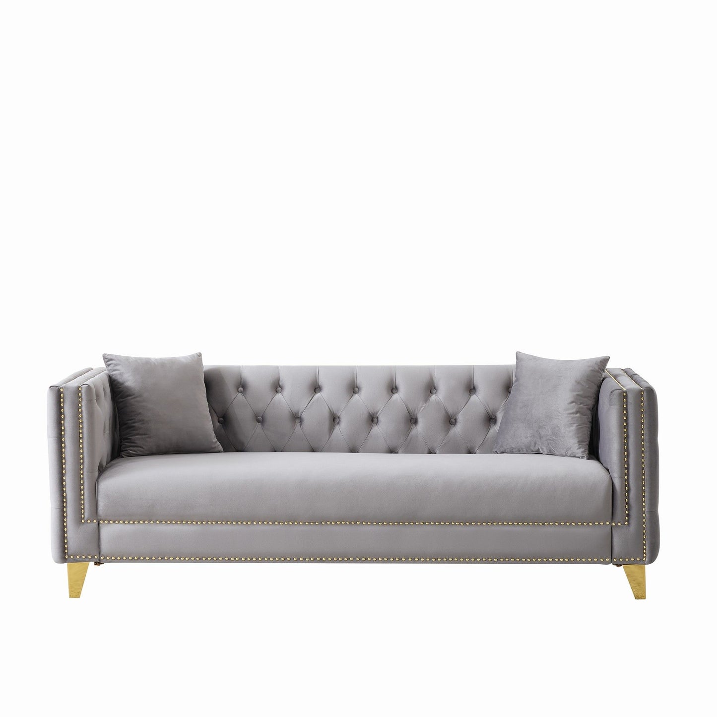 3 Seater Deep Seat Sofa, Sofa With Button Nailhead, Square Arm Home Essentials