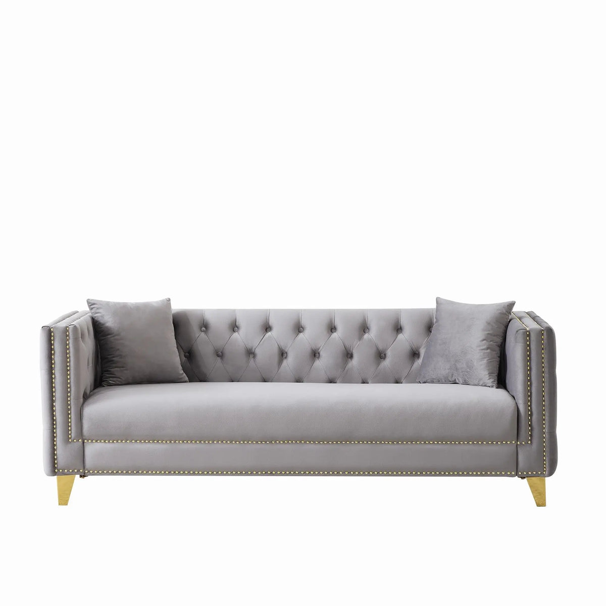 3 Seater Deep Seat Sofa, Sofa With Button Nailhead, Square Arm Home Essentials