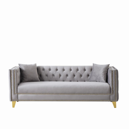 3 Seater Deep Seat Sofa, Sofa With Button Nailhead, Square Arm Home Essentials