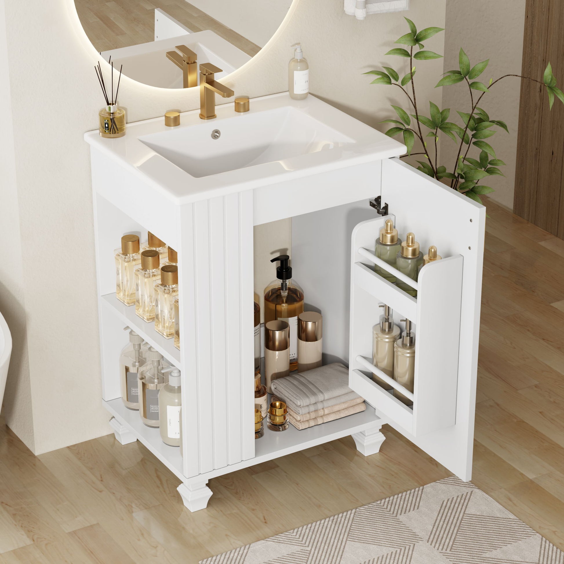 Classic Retro Bathroom Vanity With Sink, Door Shelf, Side Open Storage Frame Noble House