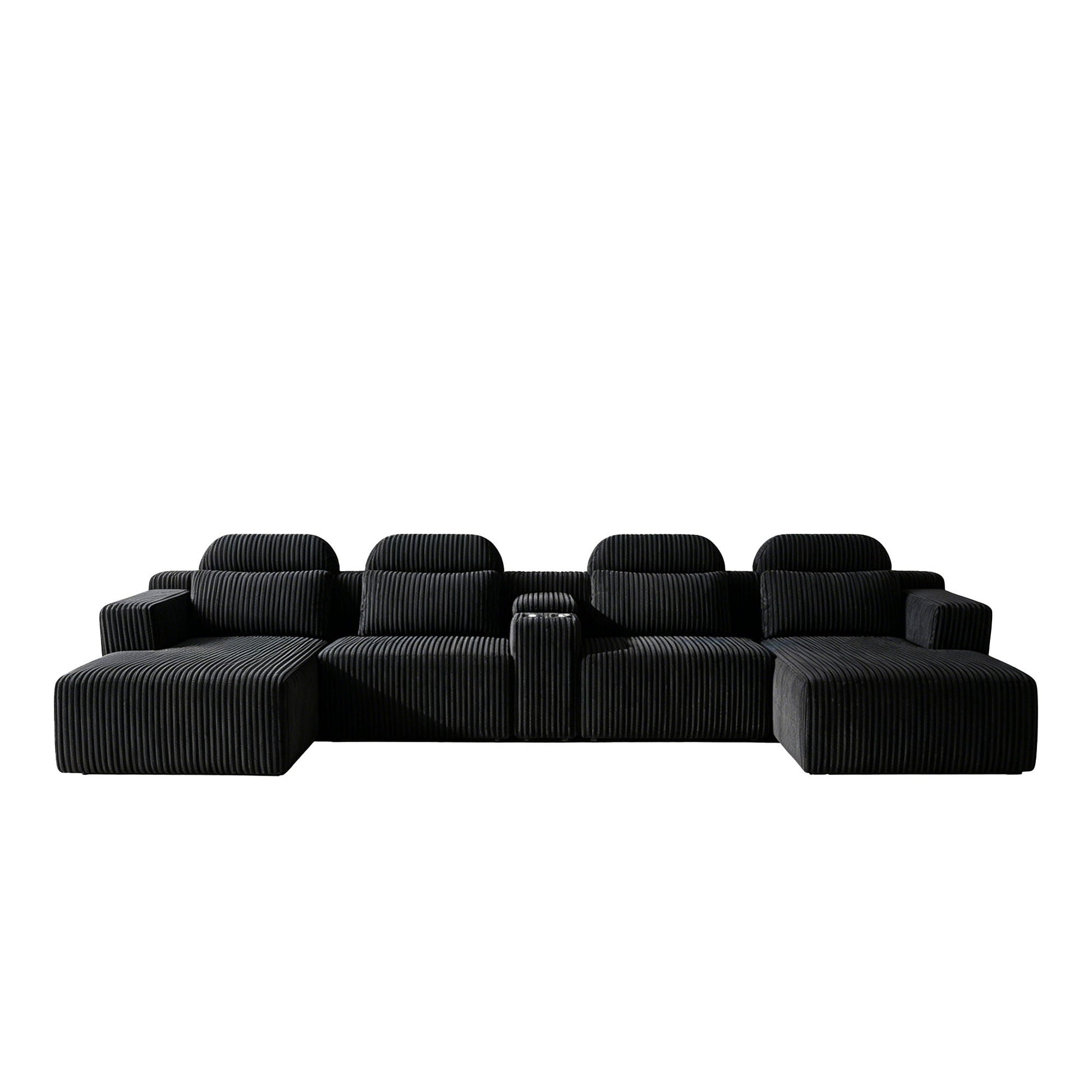 U-Shaped Sectional Sofa With Chaise Lounge And Cup Holders Home Essentials