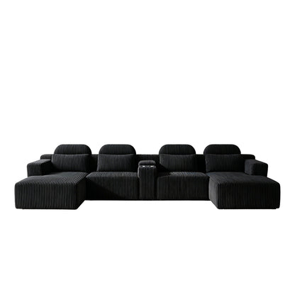 U-Shaped Sectional Sofa With Chaise Lounge And Cup Holders Home Essentials