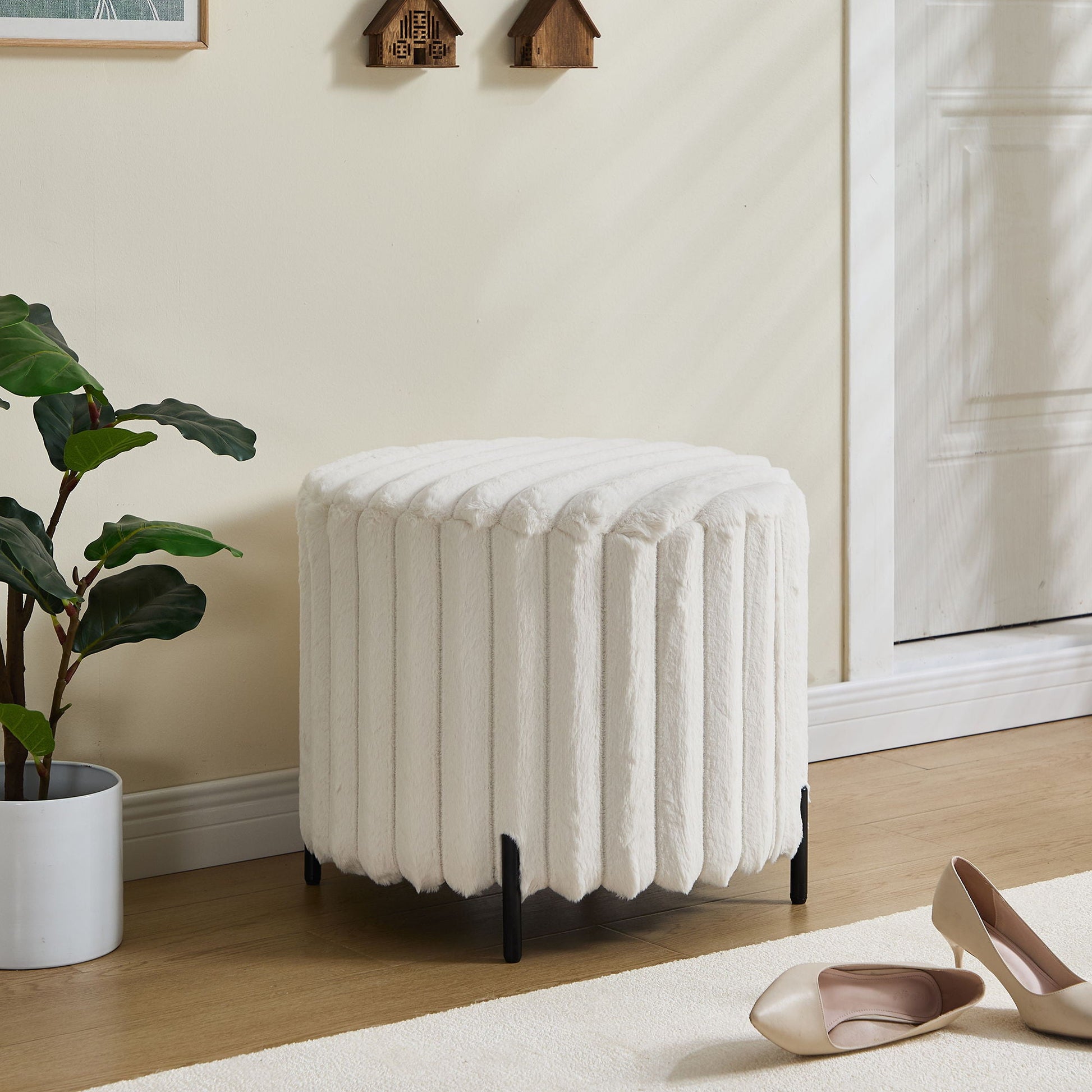 Wide Upholstered Round Pouf Ottoman Foot Rest Home Essentials