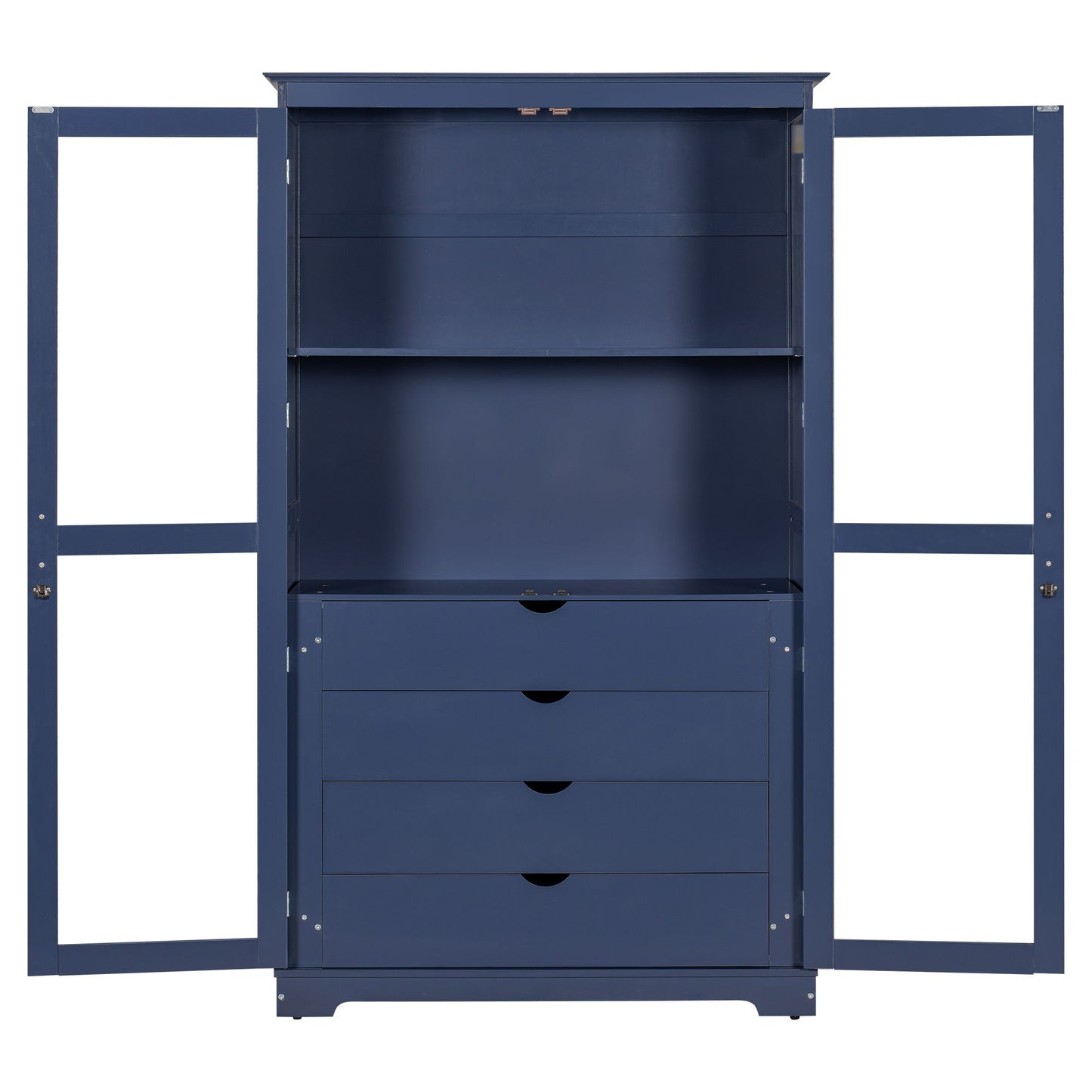 Kitchen Pantry, Freestanding Kitchen Storage Cabinet Display Cabinet With Glass Doors And 4 Built In Drawers For Living Room, Home Office - Blue Hearth and Haven