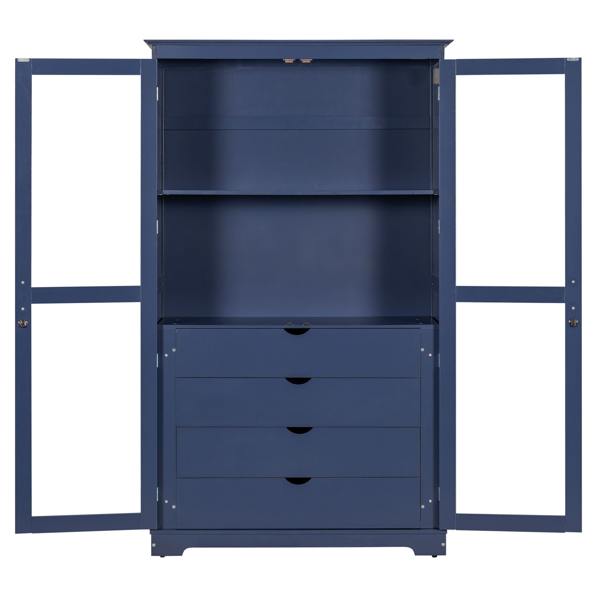 Kitchen Pantry, Freestanding Kitchen Storage Cabinet Display Cabinet With Glass Doors And 4 Built In Drawers For Living Room, Home Office - Blue Hearth and Haven