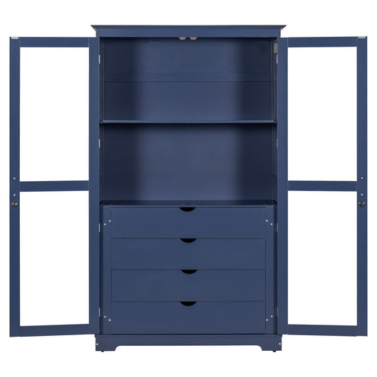 Kitchen Pantry, Freestanding Kitchen Storage Cabinet Display Cabinet With Glass Doors And 4 Built In Drawers For Living Room, Home Office - Blue Hearth and Haven
