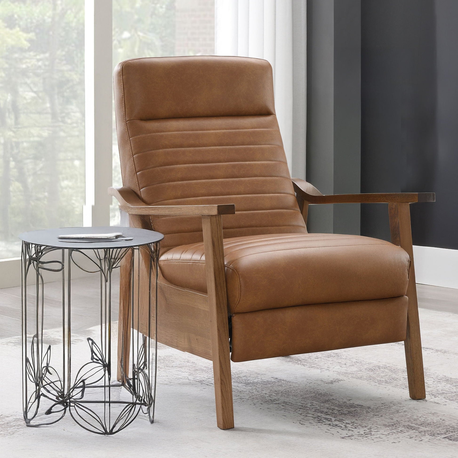 Asher - Modern Push Back Recliner With Wood Arms Home Essentials